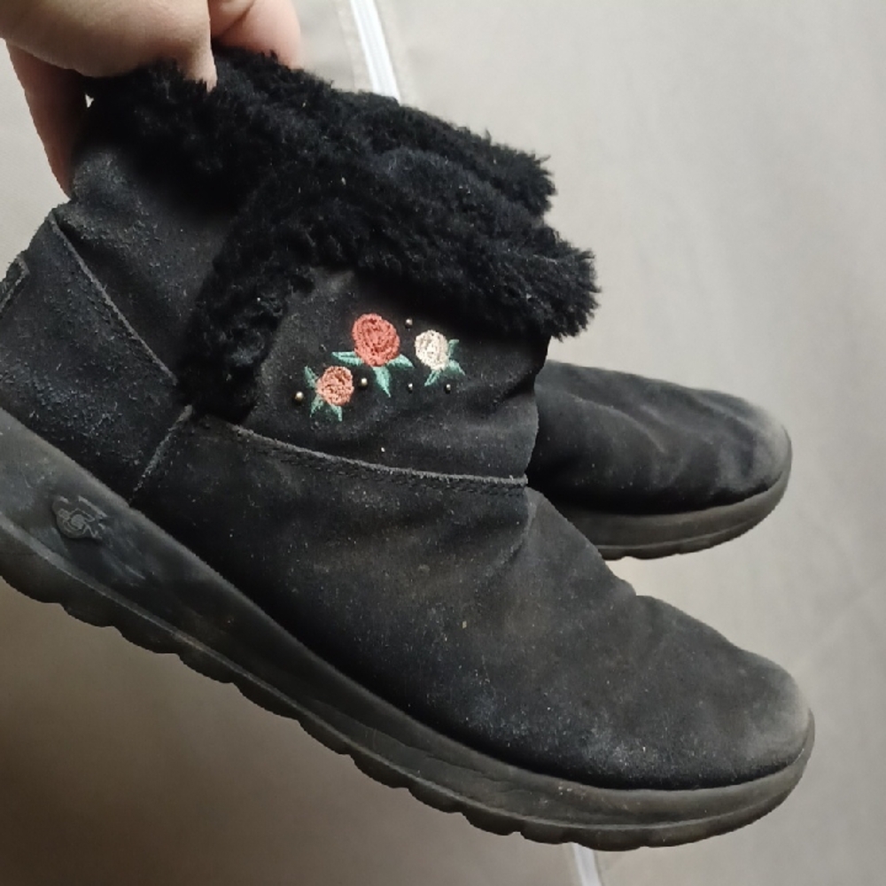 Women's Black Embroidered Ankle Boots
